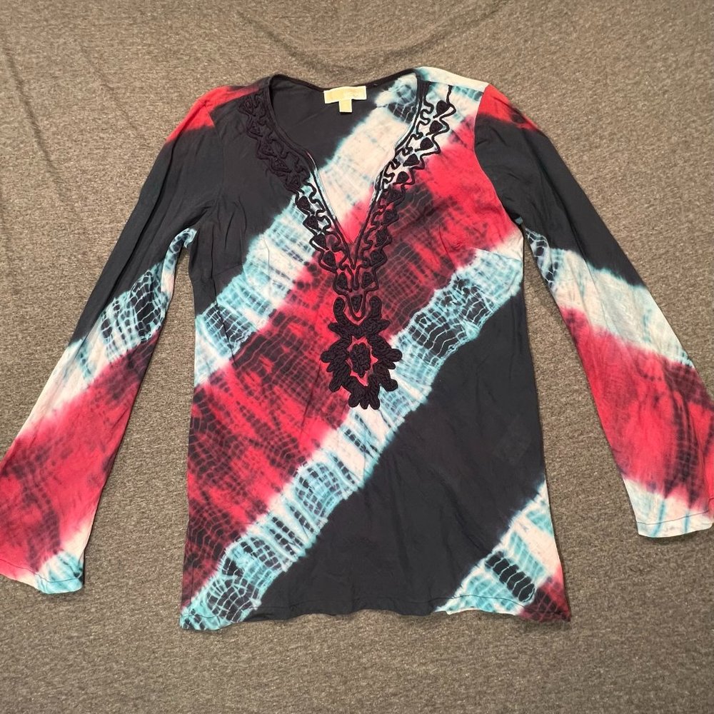Michael Kors Tie Dye Cotton Embroidered Tunic Top | Sz Med | Repaired